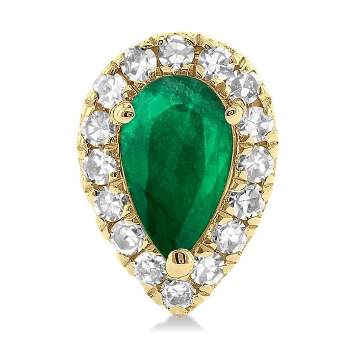 Pear Shape Emerald Gemstone & Halo Diamond Earrings