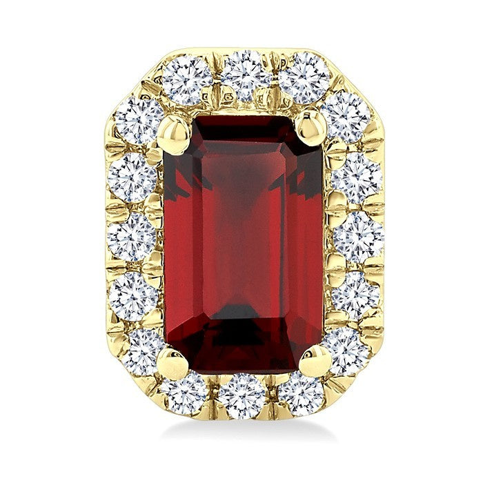 5x3 MM Octagonal Shape Garnet and 1/8 Ctw Round Cut Diamond Halo Semi-Precious Stud Earrings in 10K Yellow Gold