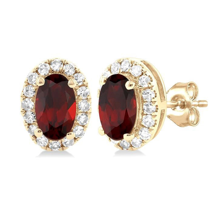 Oval Shape Gemstone & Halo Diamond Earrings