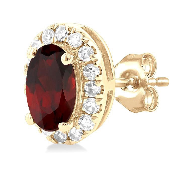 Oval Shape Gemstone & Halo Diamond Earrings