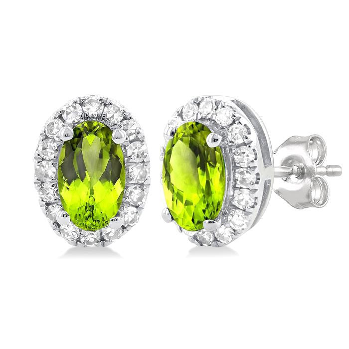 Oval Shape Gemstone & Halo Diamond Earrings