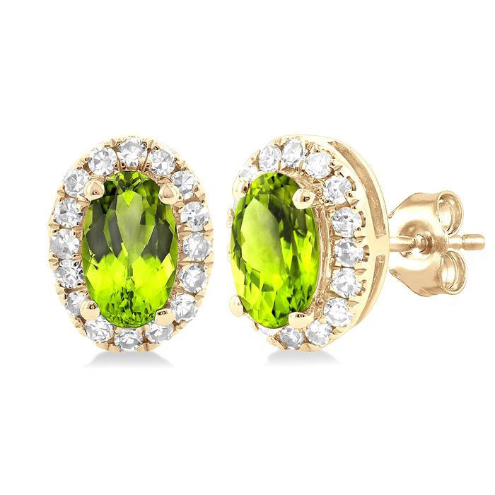 Oval Shape Gemstone & Halo Diamond Earrings