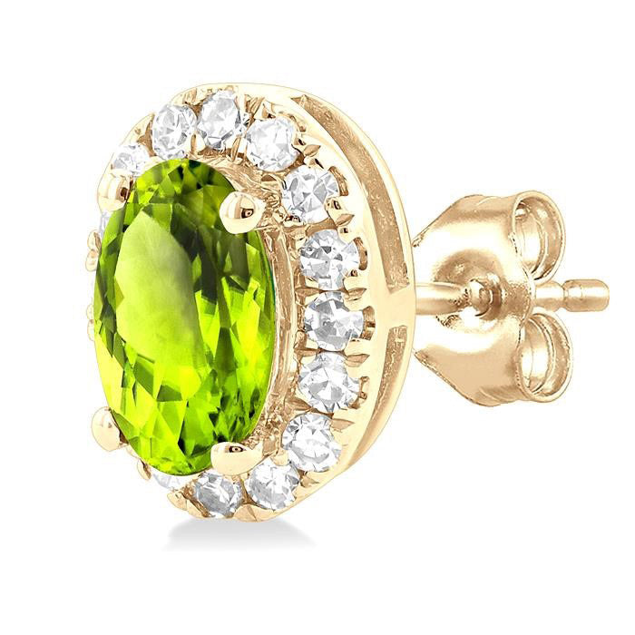 Oval Shape Gemstone & Halo Diamond Earrings