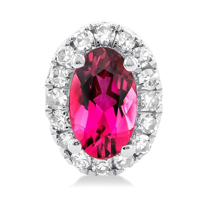 Oval Shape Gemstone & Halo Diamond Earrings