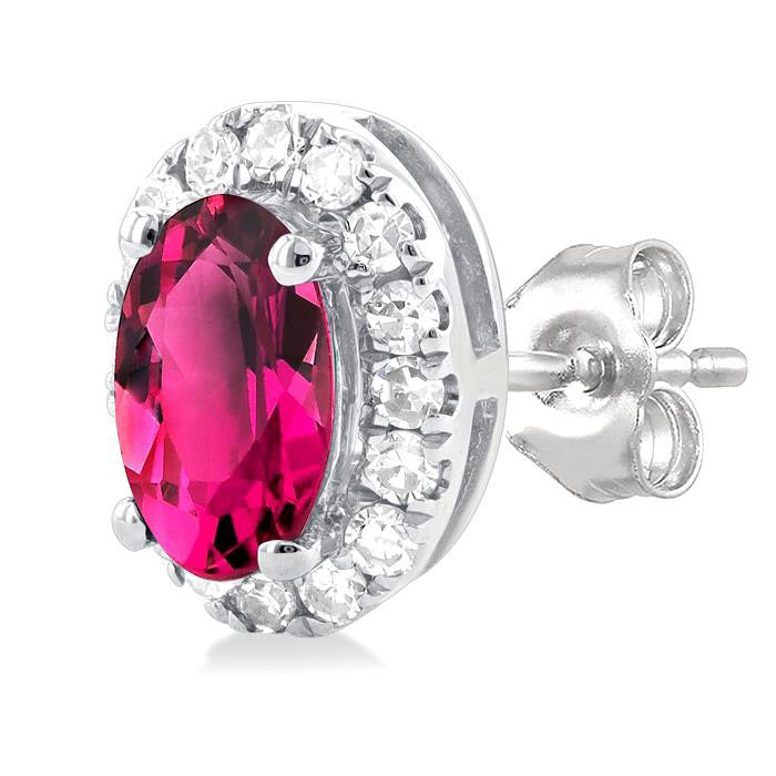 Oval Shape Gemstone & Halo Diamond Earrings