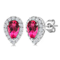 5x3 MM Pear Shape Pink Tourmaline and 1/8 Ctw Round Cut Diamond Halo Semi-Precious Stud Earrings in 10K White Gold