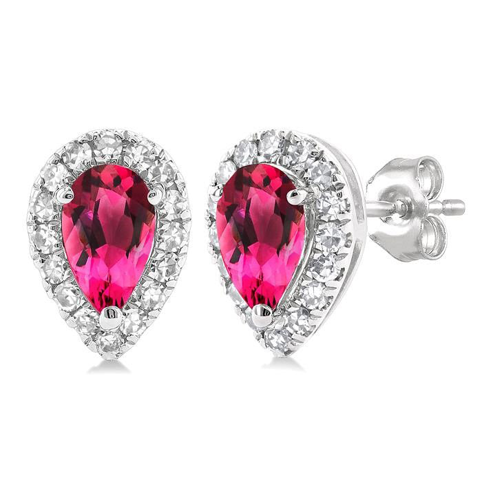 Pear Shape Gemstone & Halo Diamond Earrings