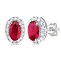 Oval Shape Gemstone & Halo Diamond Stud Earrings