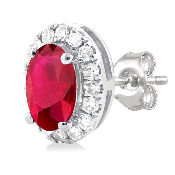 Oval Shape Gemstone & Halo Diamond Stud Earrings