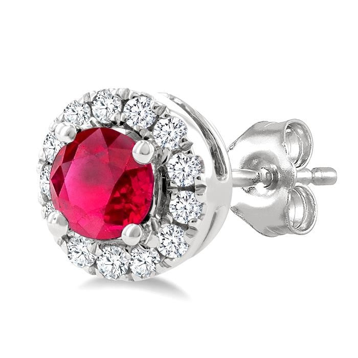 Gemstone & Halo Diamond Stud Earrings