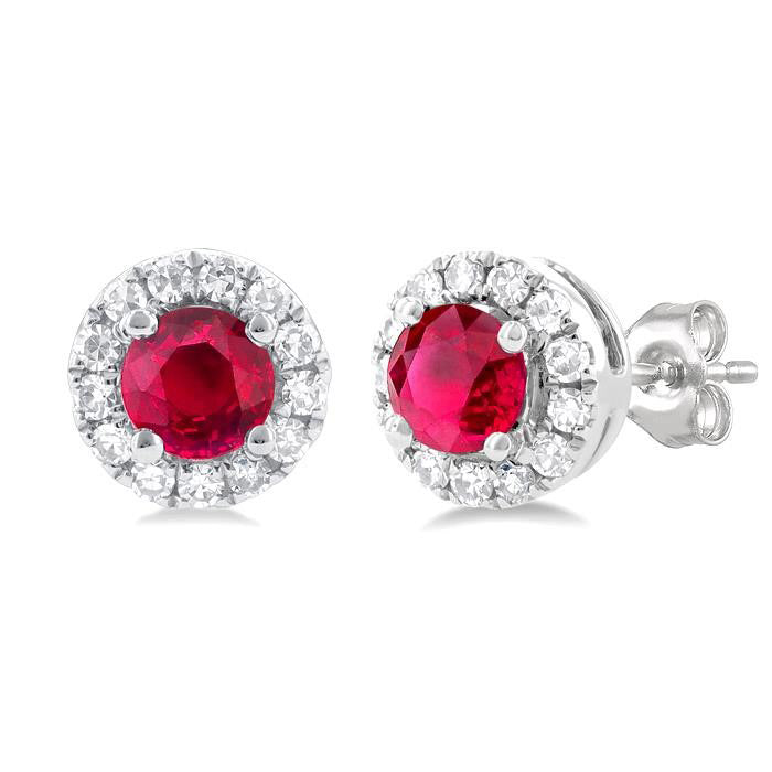 Gemstone & Halo Diamond Stud Earrings