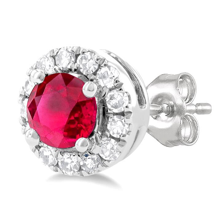 Gemstone & Halo Diamond Stud Earrings