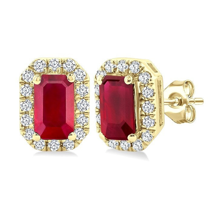 Gemstone & Halo Diamond Stud Earrings