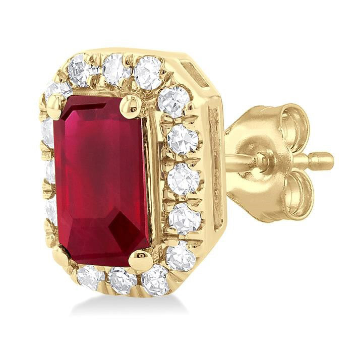 Gemstone & Halo Diamond Stud Earrings