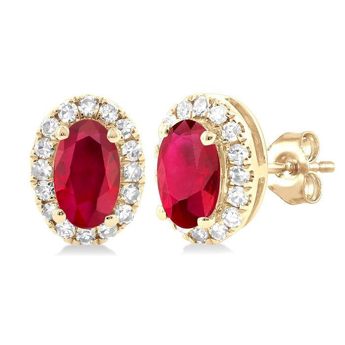 Oval Shape Gemstone & Halo Diamond Stud Earrings