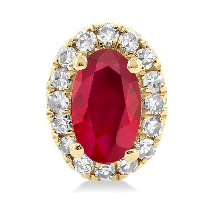 Oval Shape Gemstone & Halo Diamond Stud Earrings