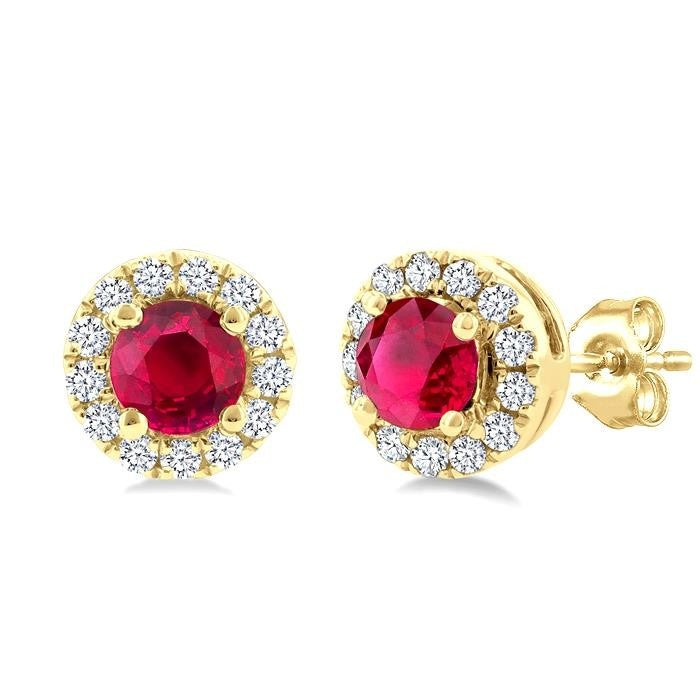 Gemstone & Halo Diamond Stud Earrings