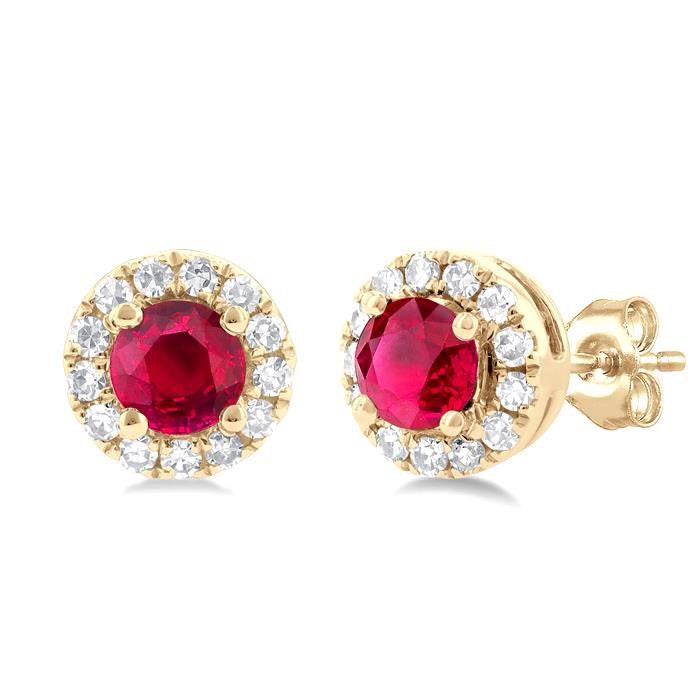 Gemstone & Halo Diamond Stud Earrings