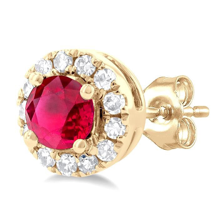 Gemstone & Halo Diamond Stud Earrings
