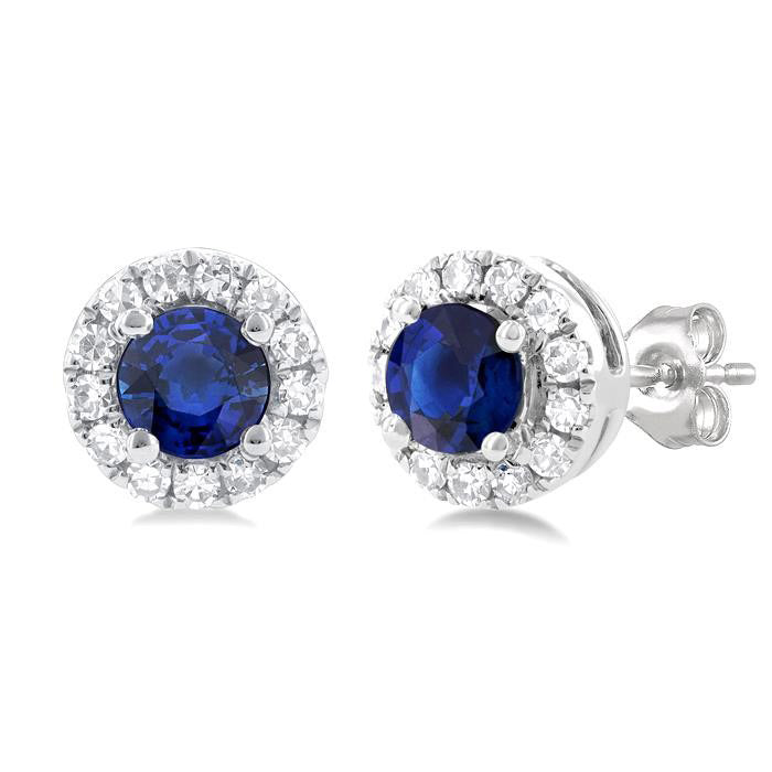 Gemstone & Halo Diamond Stud Earrings