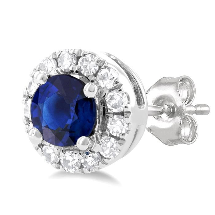 Gemstone & Halo Diamond Stud Earrings