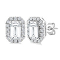 5x3 MM Octagonal Shape White Topaz and 1/8 Ctw Round Cut Diamond Halo Semi-Precious Stud Earrings in 10K White Gold