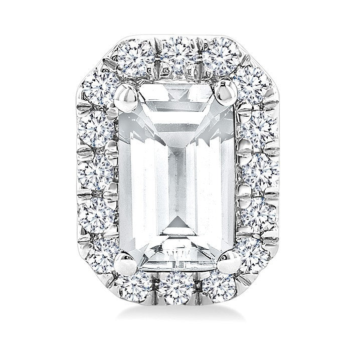 5x3 MM Octagonal Shape White Topaz and 1/8 Ctw Round Cut Diamond Halo Semi-Precious Stud Earrings in 10K White Gold