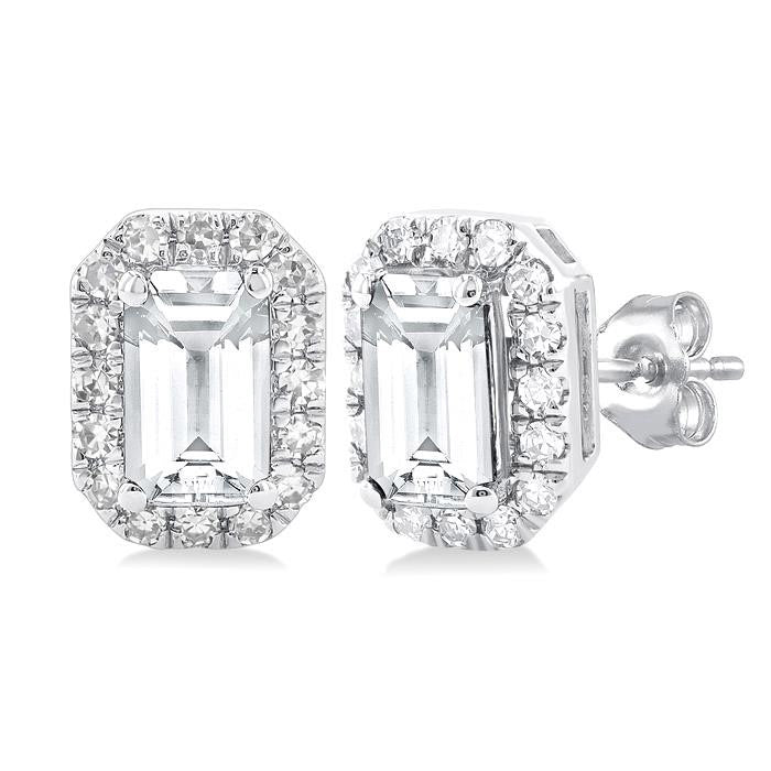 Emerald Shape Gemstone & Halo Diamond Earrings