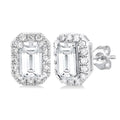 Emerald Shape Gemstone & Halo Diamond Earrings