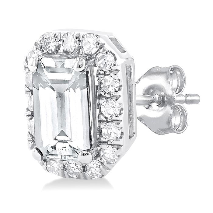 Emerald Shape Gemstone & Halo Diamond Earrings