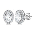 5x3 MM Oval Shape White Topaz and 1/8 Ctw Round Cut Diamond Halo Semi-Precious Stud Earrings in 10K White Gold