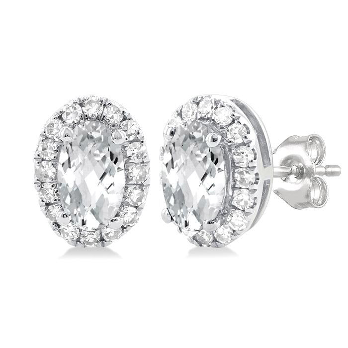 Oval Shape Gemstone & Halo Diamond Earrings