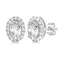 Oval Shape Gemstone & Halo Diamond Earrings