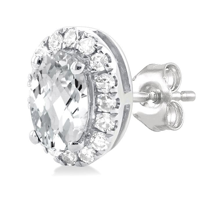 Oval Shape Gemstone & Halo Diamond Earrings