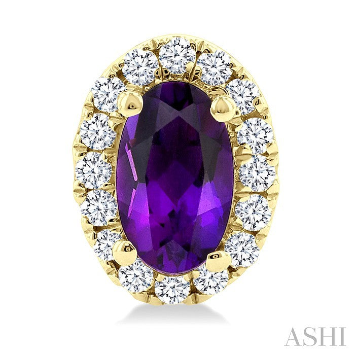 5x3 MM Oval Shape Amethyst and 1/8 Ctw Round Cut Diamond Halo Semi-Precious Stud Earrings in 10K Yellow Gold