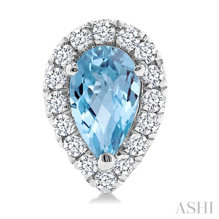 5x3 MM Pear Shape Aquamarine and 1/8 Ctw Round Cut Diamond Halo Semi-Precious Stud Earrings in 10K White Gold
