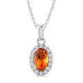 5x3 MM Oval Shape Citrine and 1/20 Ctw Round Cut Diamond Halo Semi-Precious Pendant with Chain in 14K White Gold