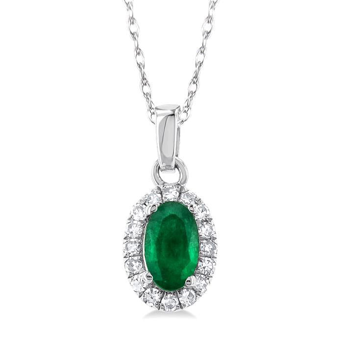 Oval Shape Emerald Gemstone & Halo Diamond Pendant