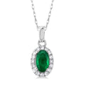 Oval Shape Emerald Gemstone & Halo Diamond Pendant