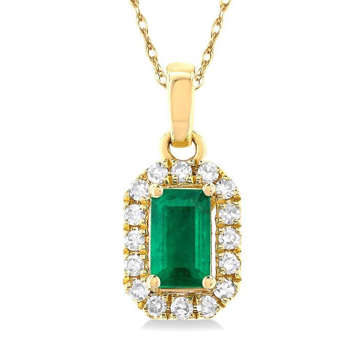 Marvella Octagon Emerald & Diamond Pendant in 14K Yellow Gold