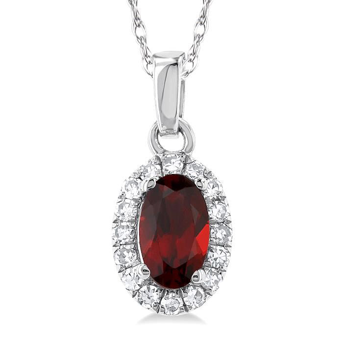 Valoria Oval Garnet & Diamond Pendant in 14K White Gold