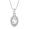 5x3 MM Oval Shape White Topaz and 1/20 Ctw Round Cut Diamond Halo Semi-Precious Pendant with Chain in 14K White Gold