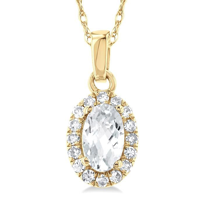 Blossom Oval Shape Gemstone & Halo Diamond Pendant