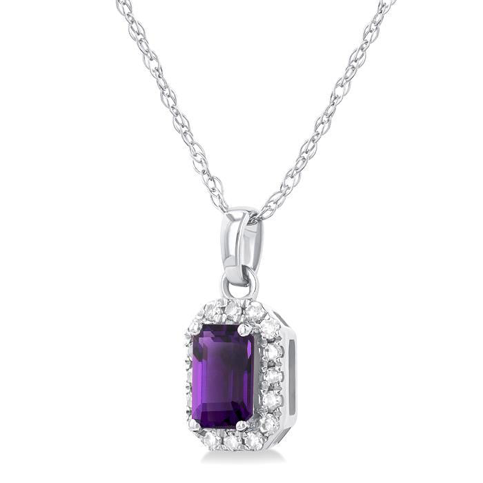 Nova Emerald Shape Gemstone & Halo Diamond Pendant