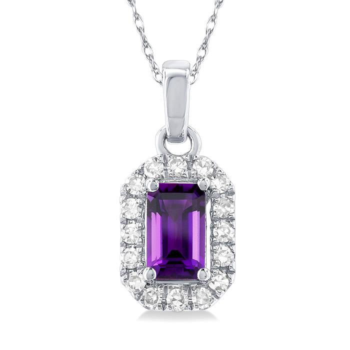 Nova Emerald Shape Gemstone & Halo Diamond Pendant