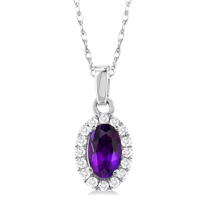 Solstice Oval Shape Gemstone & Halo Diamond Pendant