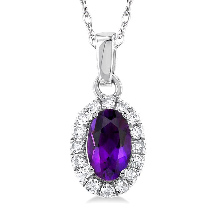Solstice Oval Shape Gemstone & Halo Diamond Pendant