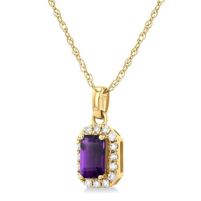 Haven Emerald Shape Gemstone & Halo Diamond Pendant