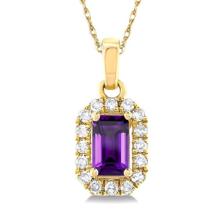 Haven Emerald Shape Gemstone & Halo Diamond Pendant