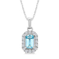 5x3 MM Octagonal Shape Aquamarine and 1/20 Ctw Round Cut Diamond Halo Semi-Precious Pendant with Chain in 10K White Gold